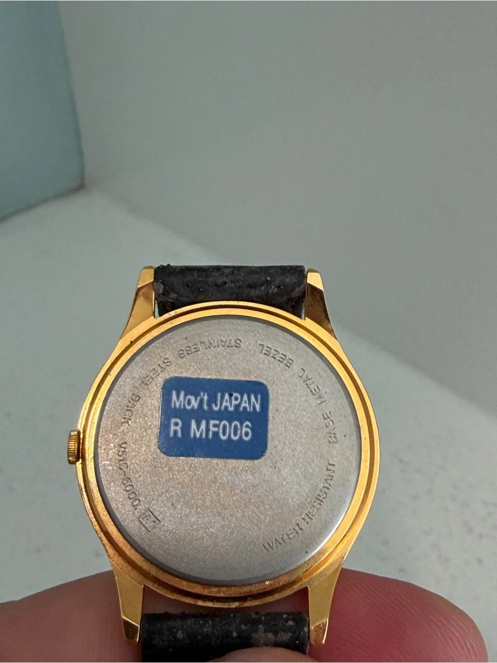Mickey Mouse Gold-Tone Men’s Watch with Black Leather Strap vintage